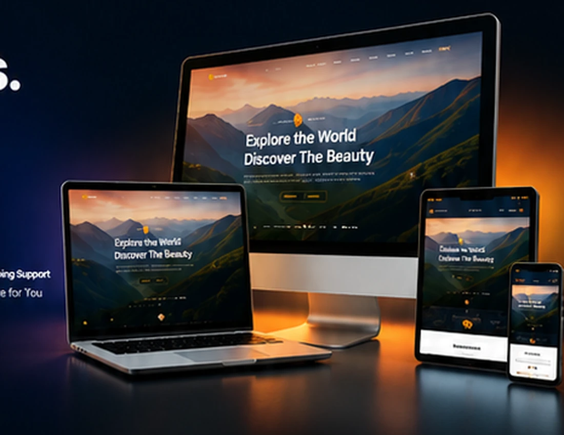 Responsive websites shown on desktop, laptop, tablet and phone